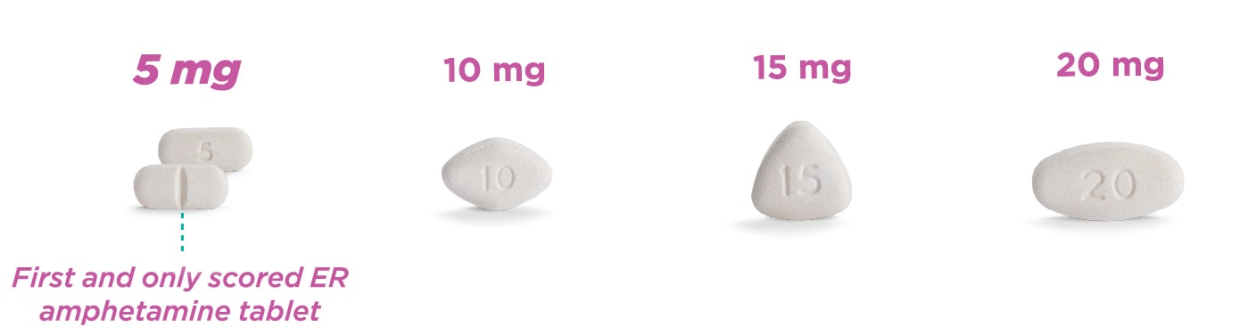 DYANAVEL XR Tablet Dosing Options Tablet Chart - First and Only Scored ER Amphetamine Tablet